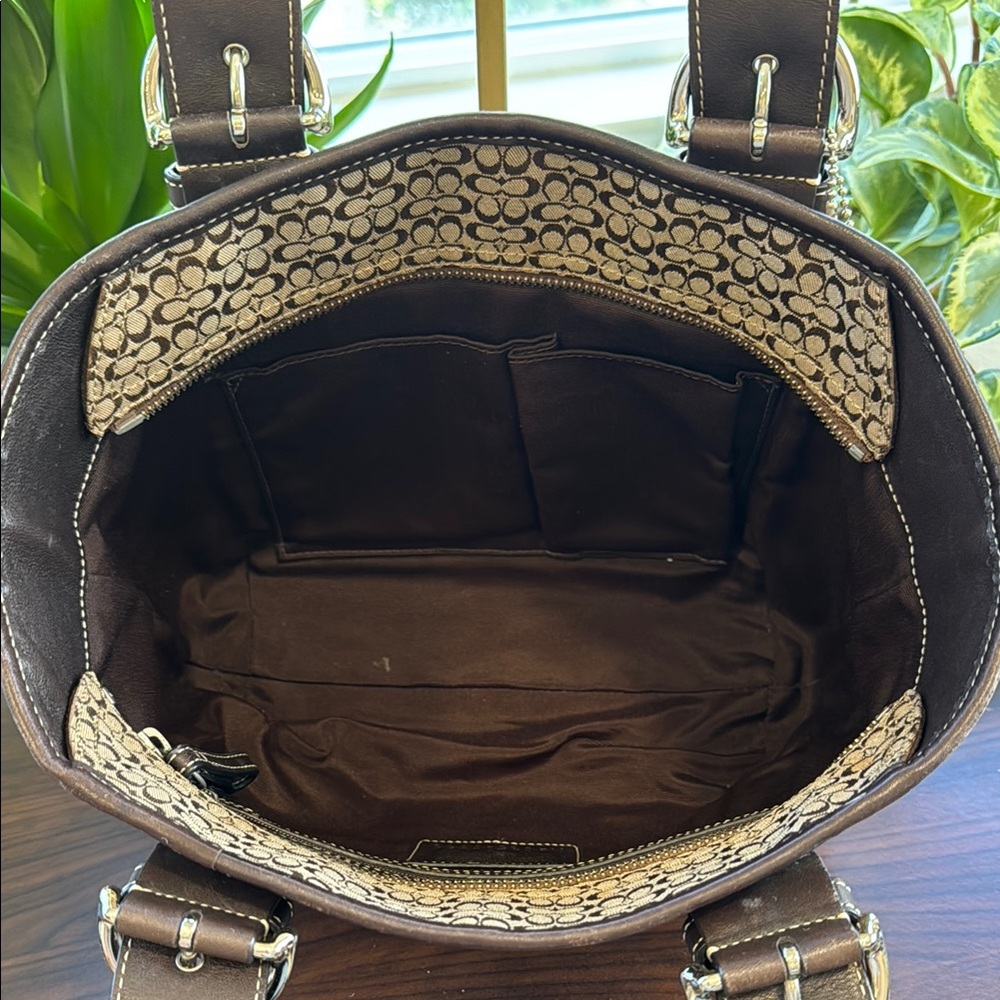 Coach Brown and Silver Tote with Structured Design - Picture 4 of 9